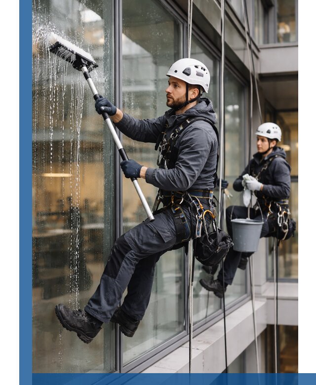Профессиональная мойка витражей промышленными альпинистами в Домодедове