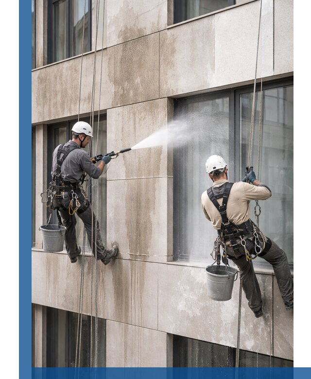 Послестроительная мойка фасада промышленным альпинизмом в Домодедове