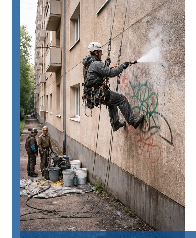 Удаление граффити с фасада в Домодедове без следов и повреждений