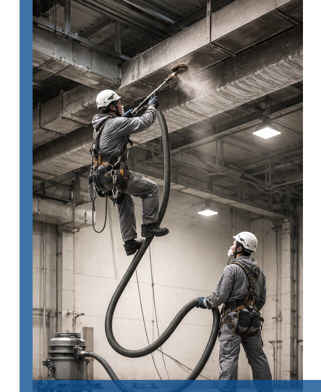 Обеспыливание потолочных конструкций в Домодедове промышленным альпинизмом