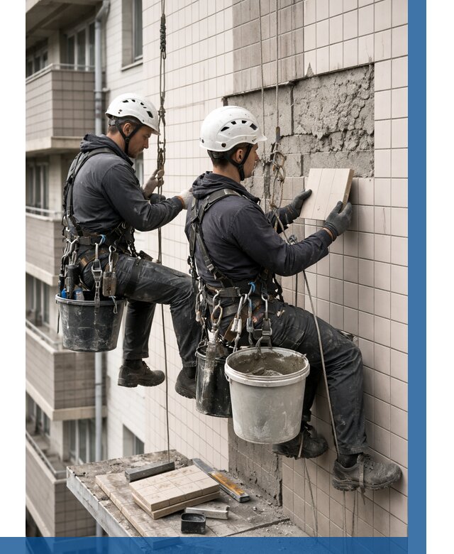 Ремонт облицовки фасада плиткой в Домодедове от 1895 р. | ВЫСОТНИК-Дмд