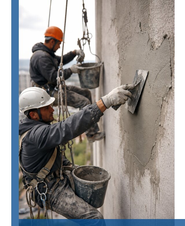 Штукатурка фасада на высоте в Домодедове профессиональные работы