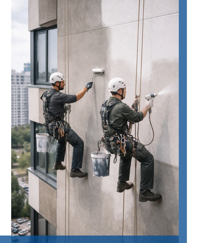 Покраска фасада альпинистами в Домодедове от 316 р. | ВЫСОТНИК-Дмд