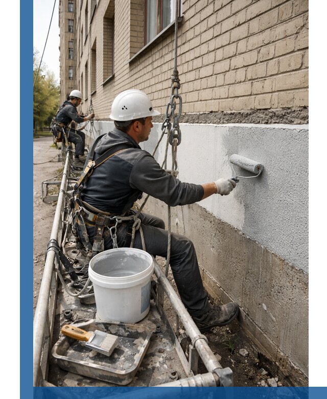 Окраска цоколя здания в Домодедове профессионально и надежно
