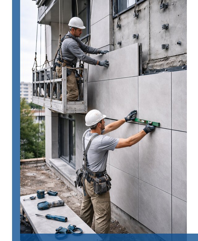 Монтаж керамогранита на фасад в Домодедове под ключ с гарантией качества