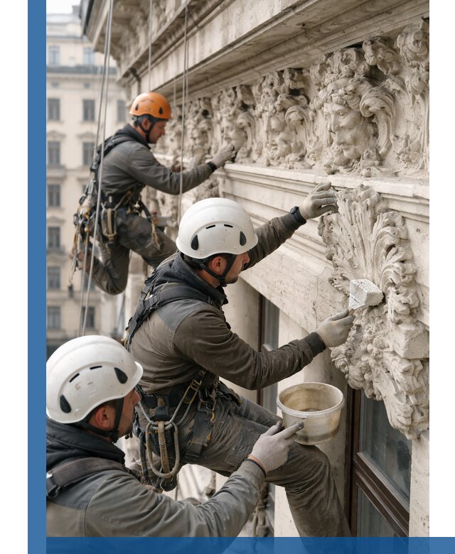 Реставрация фасадной лепнины с высотными работами в Домодедове