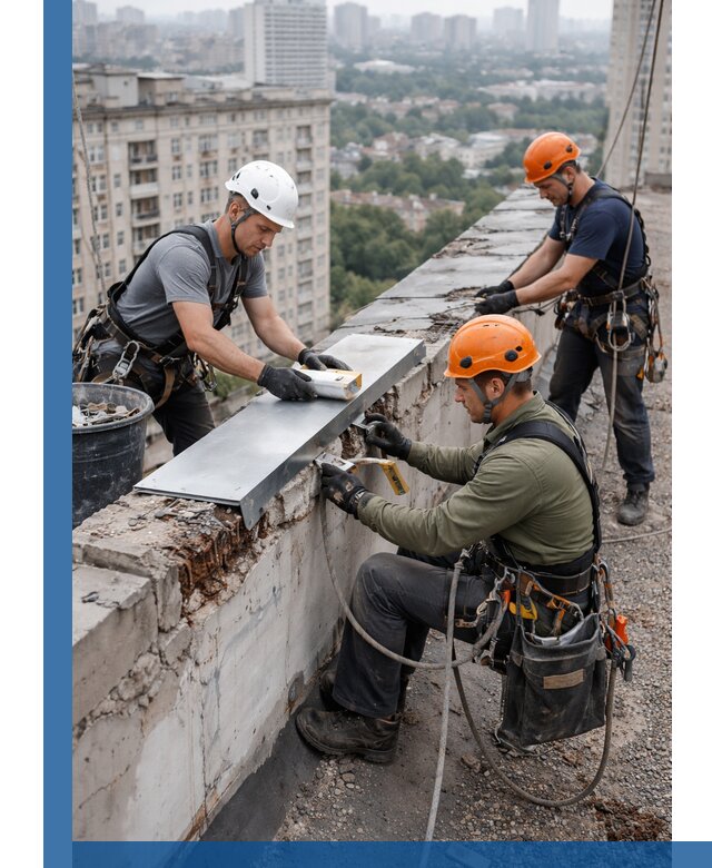 Ремонт парапета на кровле в Домодедове, высотные работы с гарантией