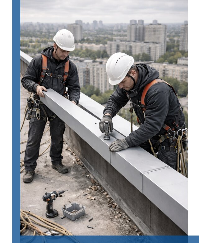 Монтаж парапетных крышек и ограждений кровли в Домодедове