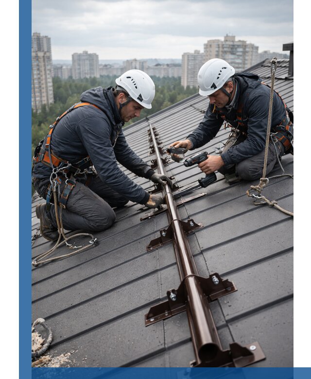 Монтаж снегозадержателей на кровле зданий в Домодедове под ключ