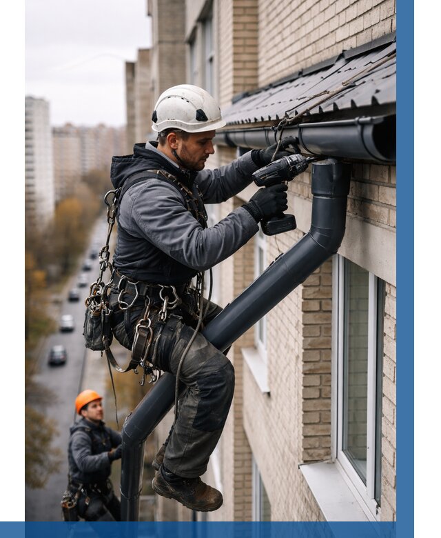 Монтаж водосточной системы на здании в Домодедове от 5263 р. | ВЫСОТНИК-Дмд