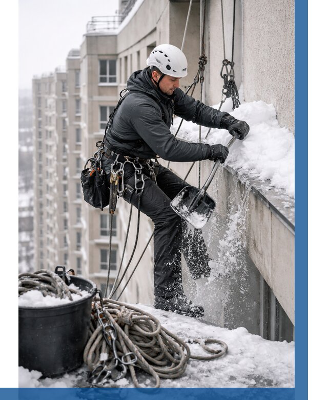 Очистка карнизов от снега в Домодедове от 316 р. | ВЫСОТНИК-Дмд