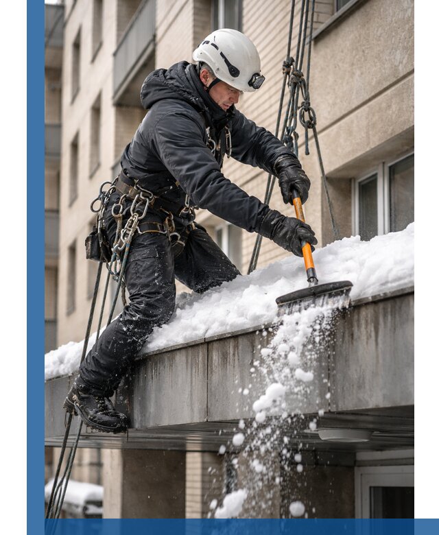 Очистка козырьков от снега в Домодедове круглогодично безопасно