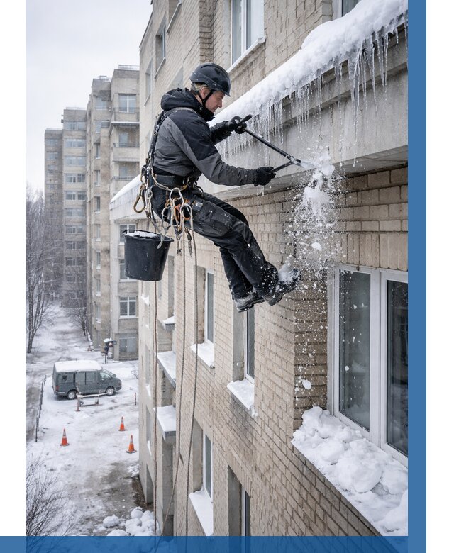 Удаление наледи с карнизов в Домодедове от 368 р. | ВЫСОТНИК-Дмд