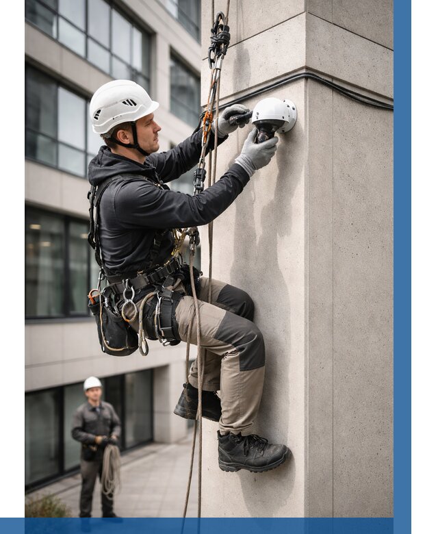 Монтаж камер видеонаблюдения на фасаде в Домодедове от 8947 р.-ВЫСОТНИК-Дмд