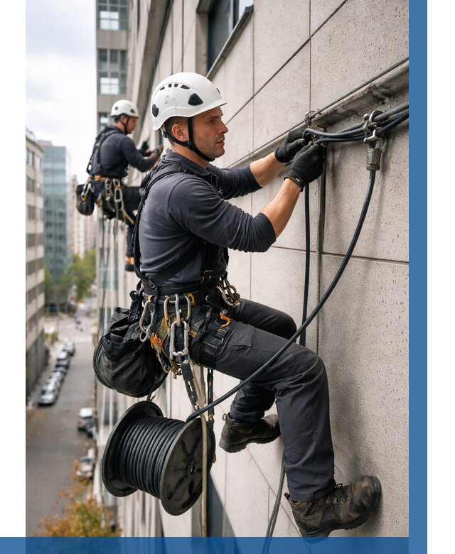 Прокладка кабеля по фасаду в Домодедове от 368 р. | ВЫСОТНИК-Дмд