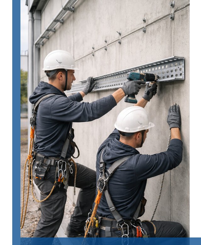 Монтаж кабельных лотков на фасаде зданий в Домодедове с гарантией