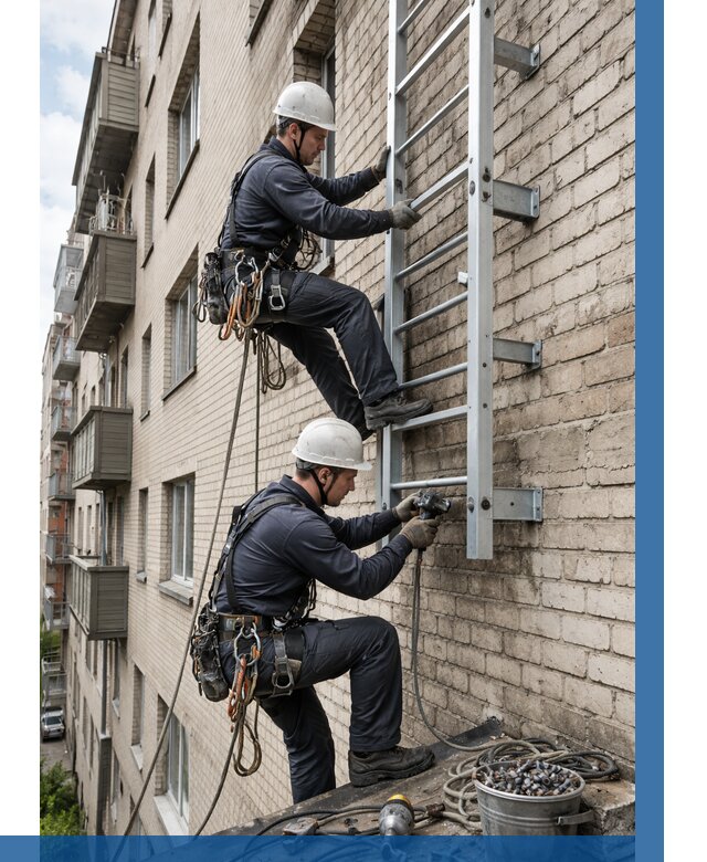 Монтаж пожарной лестницы в Домодедове от 26315 р заказать у ВЫСОТНИК-Дмд