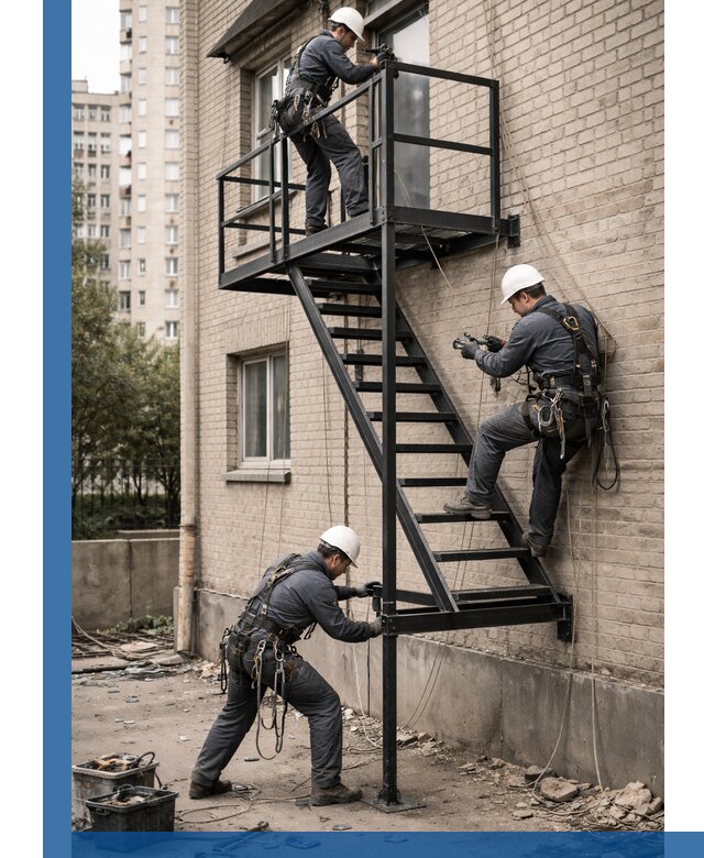 Монтаж пожарной лестницы в Домодедове, установка и крепление