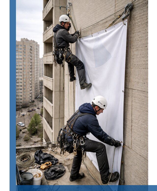 Профессиональный монтаж баннеров на фасаде в Домодедове
