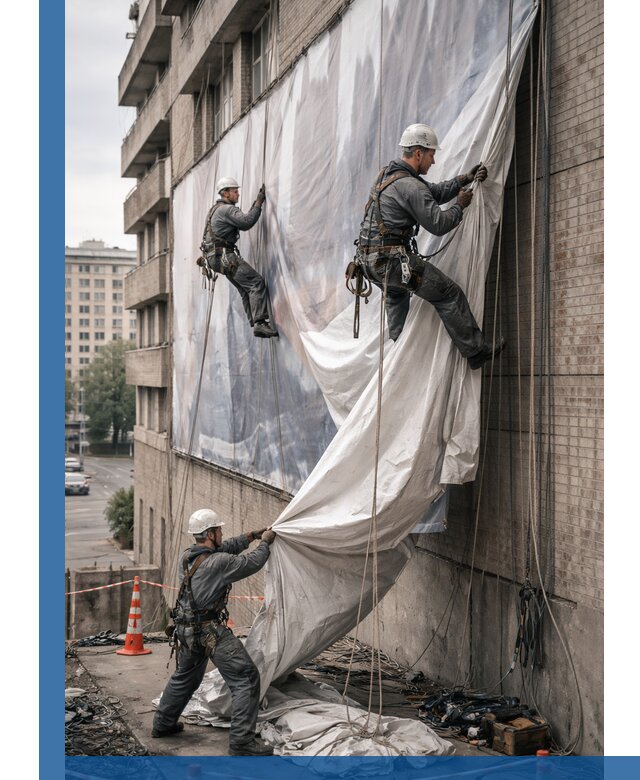 Демонтаж баннеров с фасада в Домодедове оперативно и безопасно