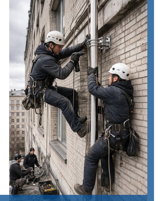 Монтаж флагштока на здании в Домодедове от 6842 р. | ВЫСОТНИК-Дмд