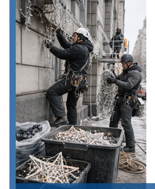 Демонтаж новогоднего оформления и гирлянд в Домодедове