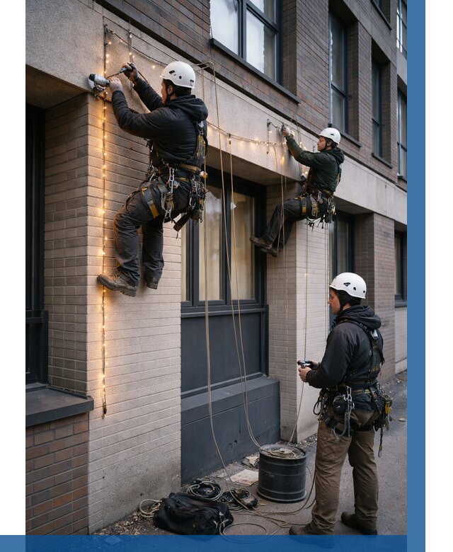 Монтаж гирлянд на фасаде в Домодедове от 3684 р. | ВЫСОТНИК-Дмд