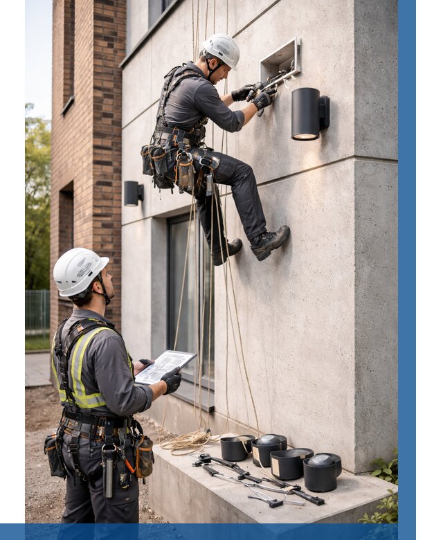 Монтаж фасадного освещения в Домодедове от 2632 р. | ВЫСОТНИК-Дмд