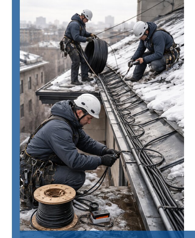 Монтаж греющего кабеля на кровле в Домодедове под ключ