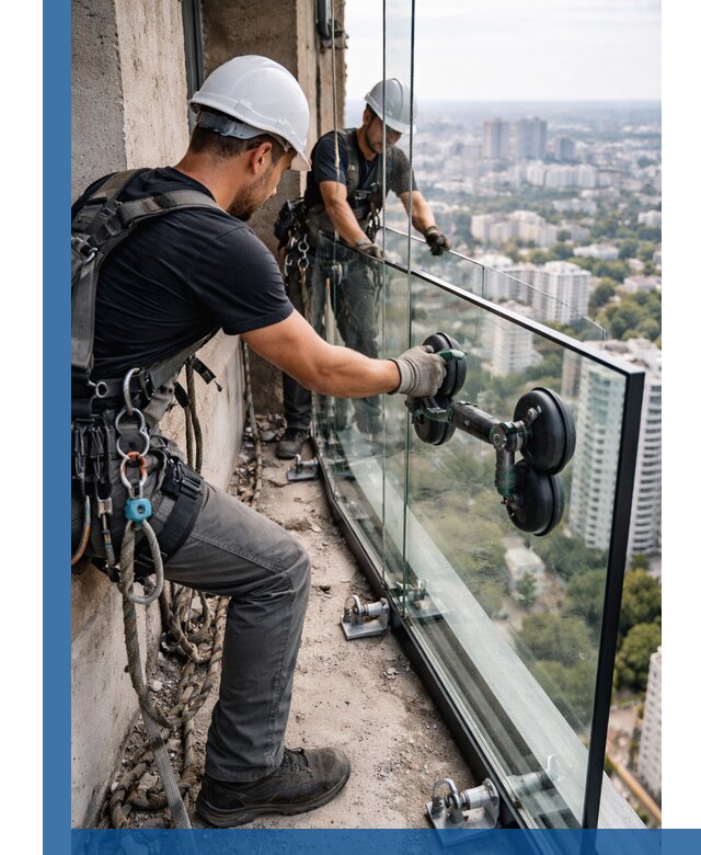 Монтаж стеклянных ограждений под ключ с гарантией в Домодедове