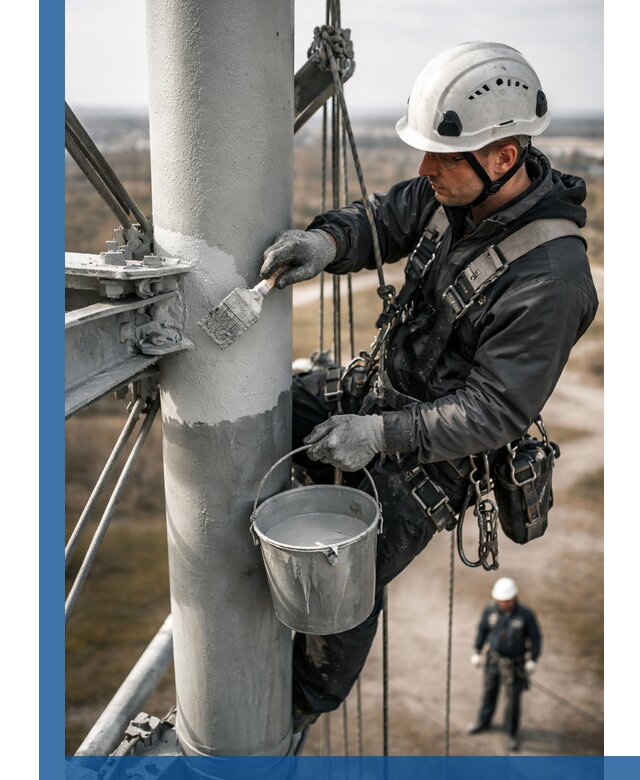 Покраска мачт связи в Домодедове промышленными альпинистами
