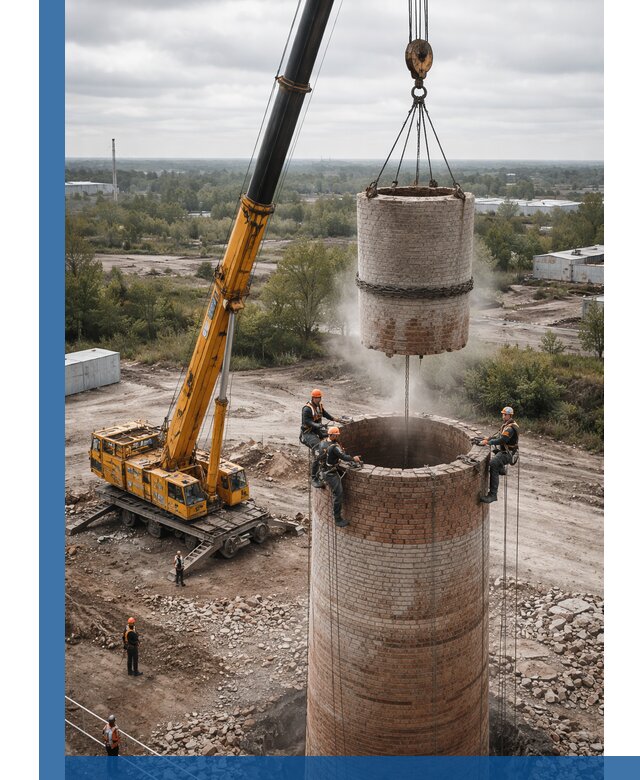 Демонтаж дымовой трубы в Домодедове с гарантиями безопасности
