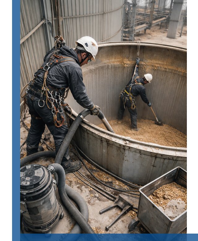 Профессиональная чистка зерновых бункеров в Домодедове с выездом