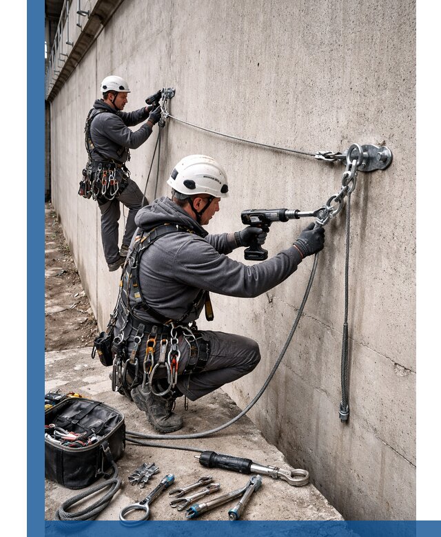 Монтаж анкерных линий высотной безопасности в Домодедове