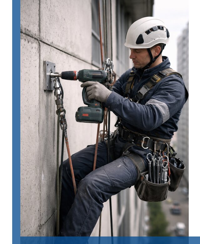 Установка анкерных точек для высотных работ в Домодедове