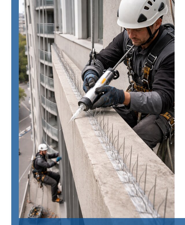 Установка шипов от птиц на фасадах и кровлях в Домодедове